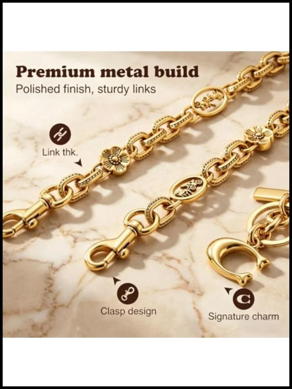 Vintage Gold Chain Bag Charm Keychain Wallet Extender Purse Accessory